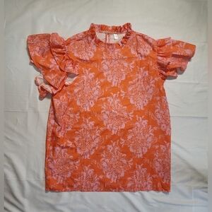 Womens Orange Ruffle Boutique Blouse 2XL